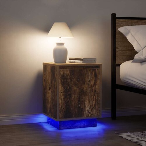  Noćni ormarići s LED svjetlima 2 kom dimljeni hrast 38x34x50 cm Smeđa Slike
