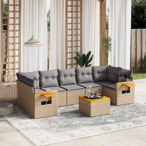 vidaXL 8-dijelni set vrtnih sofa od poliratana s jastucima bež Cijene