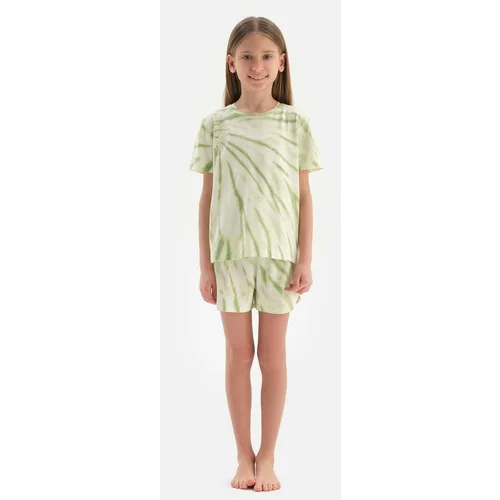 Dagi Light Green Featuring a Printed Short Sleeve T-shirt, Shorts Pajamas Set
