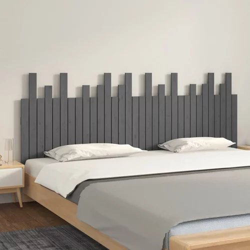 vidaXL Stensko posteljno vzglavje sivo 204x3x80 cm trdna borovina