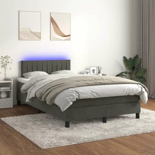  Box spring postelja z vzmetnico LED temno siva 120x200 cm žamet, (20723843)