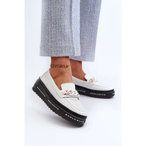 Kesi Women's Platform Leather Loafers With Chain S.Barski White