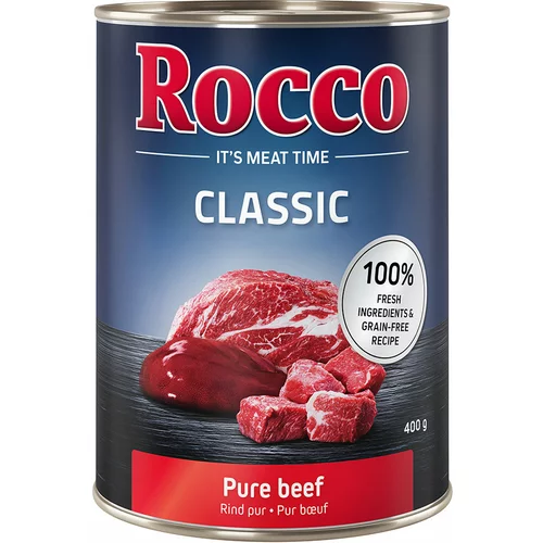 Rocco Classic poskusno pakiranje 6 x 400 g - Ekskluzivni miks: Čista govedina, govedina/losos, govedina/raca