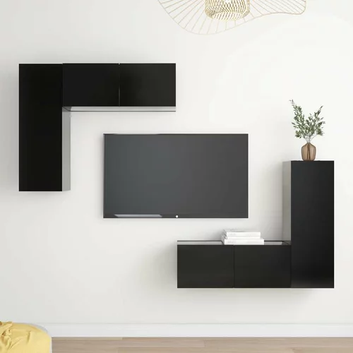  Komplet TV omaric 4-delni črna iverna plošča, (20913227)