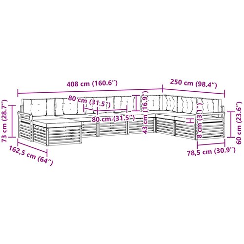  Set vanjskih sofa 8 kom. Bijela i bež Čvrsto drvo akacije 408 x 250 x 73 cm Slike
