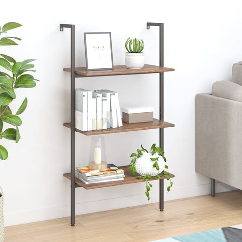 VidaXL Naslanjajuća polica s 3 razine tamnosmeđa-crna 64x35x120,5 cm Slike