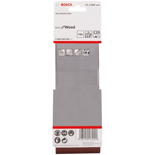 Bosch 3-delni set brusnih traka X440 75 x 508 mm granulacija 120 - pakovanje od 3 komada (2608606064) Slike