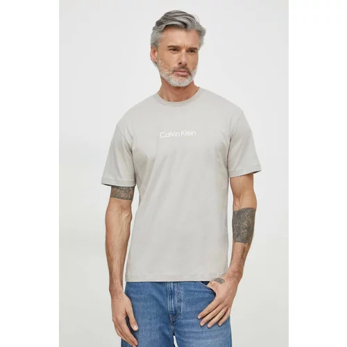 Calvin Klein Pamučna majica za muškarce, boja: siva, s uzorkom