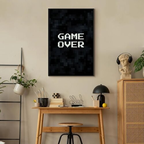  Slika - Pixel Game Over 60x90 U crnom drvenom okviru Slike