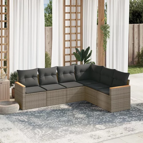  6-dijelni set vrtnih sofa od poliratana s jastucima sivi