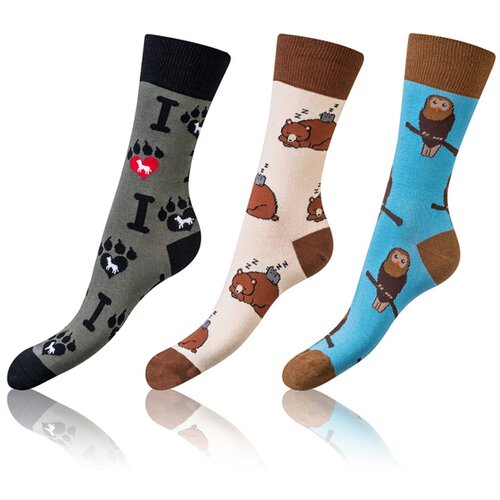 Bellinda CRAZY SOCKS 3x - Funny crazy socks 3 pairs - dark brown - red - blue Cene