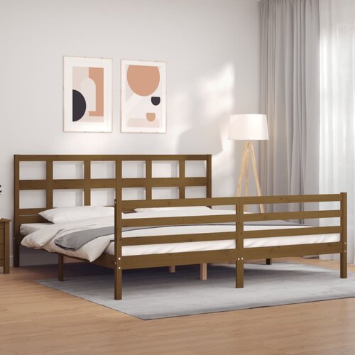 vidaXL Okvir kreveta s uzglavljem boja meda 200x200cm od masivnog drva Cijene