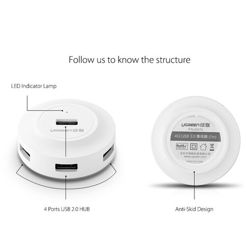 Ugreen USB 2.0 Hub 1/4 1m beli CR106 Cene