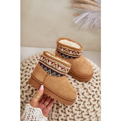 FR1 Slip On Snow Boots For Kids With Patterned Insert Lined With Fur Camel Mirirae Cene