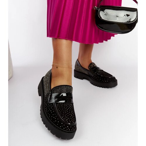 Gemre Black moccasins adorned with rhinestones Newport Cene