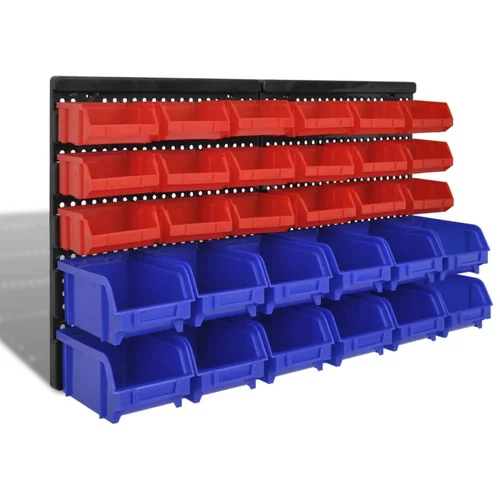 vidaXL Plastični zabojčki za montažo na zid garaže 30 kosov rdeči in modri, (20767526)