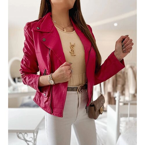 Gemre Dark Pink Faux Leather Biker Jacket Tricia Slike