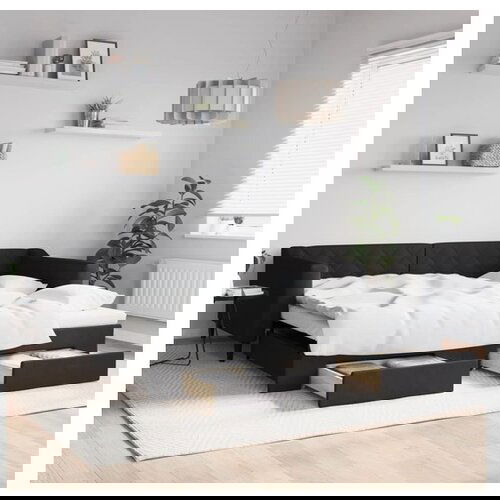 VidaXL Dnevni krevet na razvlačenje s ladicama crni 100x200 cm tkanina Slike