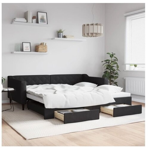 VidaXL Izvlečna dnevna postelja s predali črna 100x200 cm bl Slike