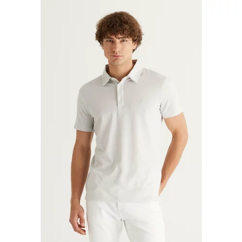 AC&Co / Altınyıldız Classics Men's Grey-white Easily Ironable Slim Fit Slim Fit Polo Neck Short Sleeved Jacquard T-Shirt.