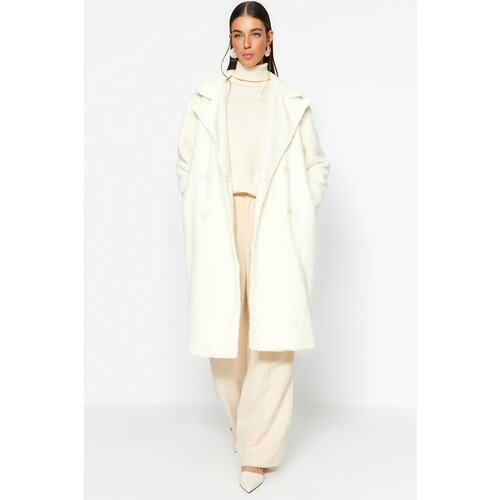 Trendyol Oversized Ecru Wide Cut Long Bouquette Coat Cene