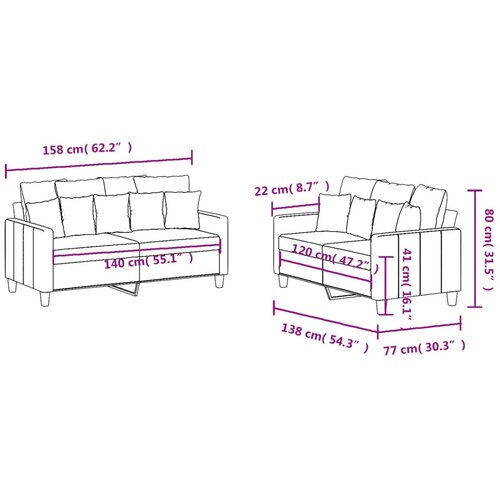  2-dijelni set sofa s jastucima crvena boja vina od tkanine Slike