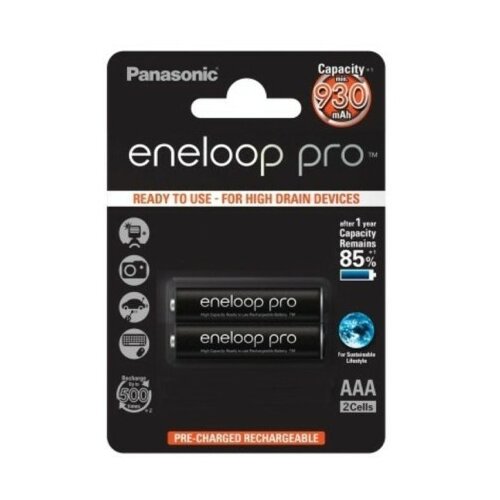 Panasonic baterija AAA/2B(BK-4HCDE/2CP) 930mAh black eneloop pro Slike