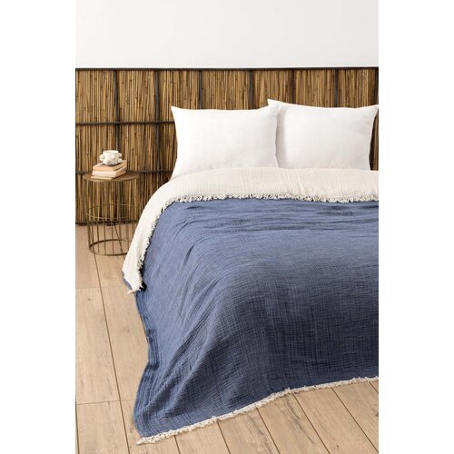 Muslin yarn dyed - navy blue navy blue double bedspread Slike