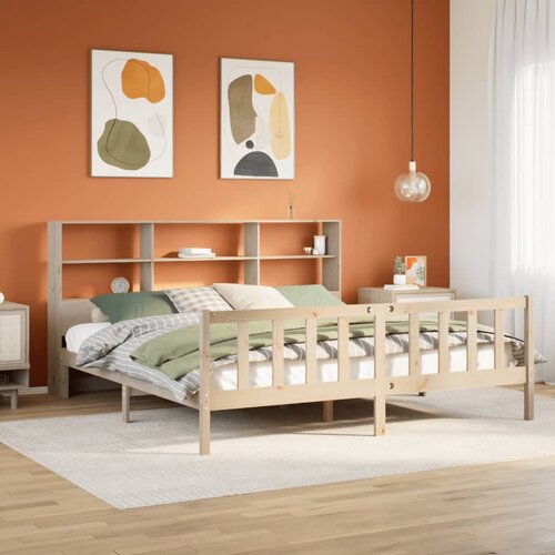 VidaXL Krevet s regalom za knjige bez madraca 200 x 200 cm od borovine Slike