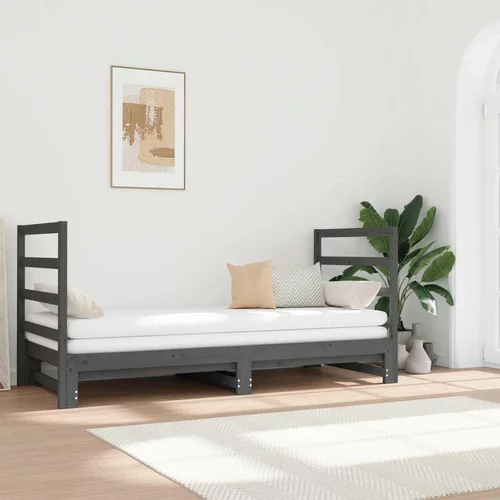  Izvlečna dnevna postelja siva 2x(90x190) cm trdna borovina, (20725752)