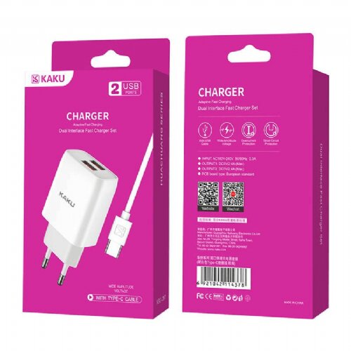 Kakusiga hi&amp;scaron;ni polnilec Q/HHDZ 2,4A 2x USB vtič s polnilnim kablom Type C Slike