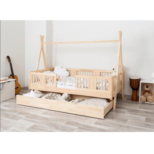 Molarem Home Drveni dječji krevet Luna Tipi - svijetlo drvo - 180x90 cm - S ladicom Slike