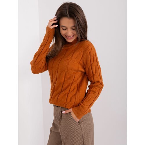 Fashion Hunters Light brown sweater with cables and turtleneck Cene