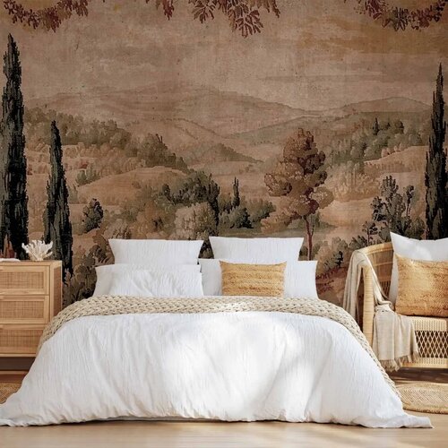  Foto tapeta - Mediterranean landscape - old tapestry with a hill and a lake 300x210 Standard Cijene