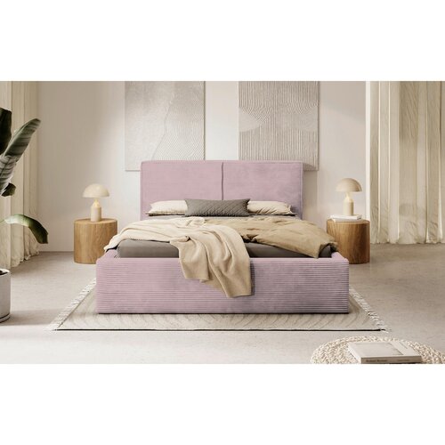 MID.YOU OBLAZINJENA POSTELJA 140 cm x 200 cm , les, tekstil, leseni material roza Cene