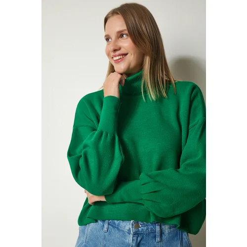  Women's Green Turtleneck Casual Knitwear Sweater