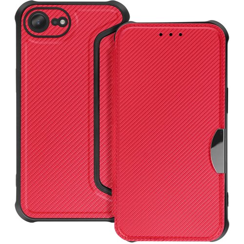 AVIZAR Preklopna torbica za iPhone 16e, karbonski zaključek z držalom za kartice, Rdeča, (5000189678) Cene