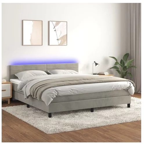  Box spring postelja z vzmetnico LED svetlo siva 160x200cm žamet