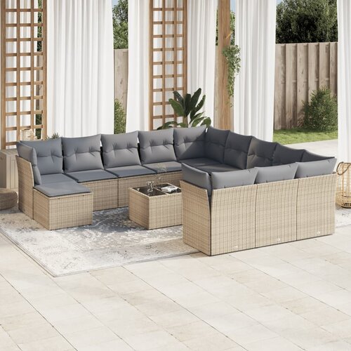 VidaXL 13-dijelni set vrtnih sofa s jastucima poliratan Bež Slike
