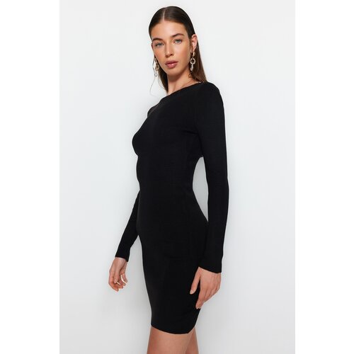 Trendyol Black Mini Knitwear Fitted Dress with Back Detail Slike