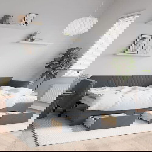VidaXL Izvlečna dnevna postelja s predali temno siva 90x200 cm žamet Slike