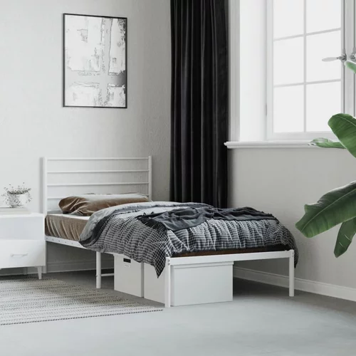 Metalni okvir za krevet s uzglavljem bijeli 75x190 cm