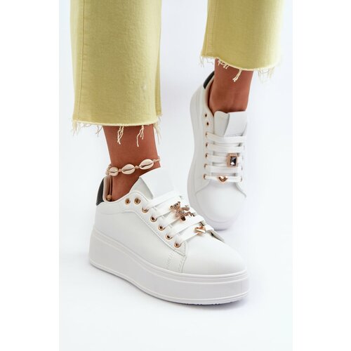 Kesi Women's platform sneakers with eco-leather studs, white Cavisa Cene