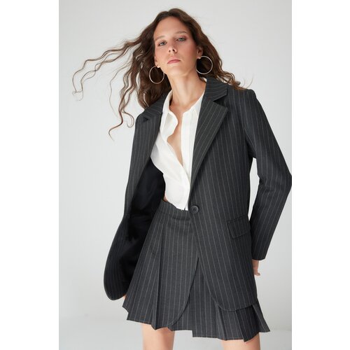 Trendyol Limited Edition Black Striped Blazer Jacket Slike