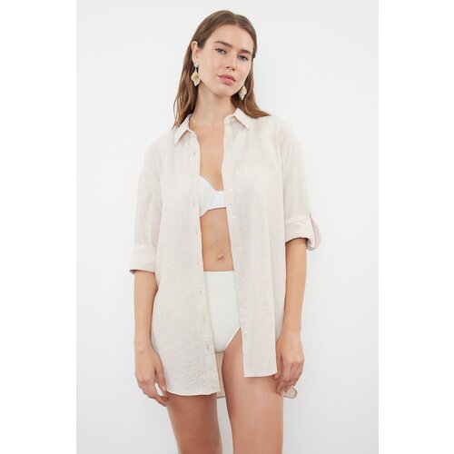 Trendyol Ecru Woven Linen Look Shirt Cene