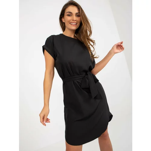 Fashion Hunters Black straight dress with belt from RUE PARIS