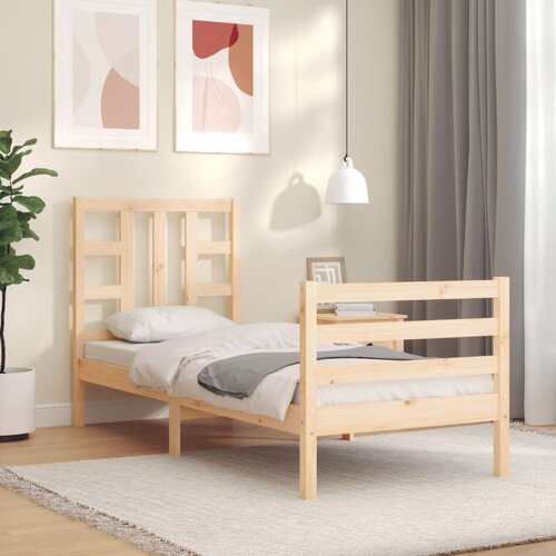 The Living Store Posteljni okvir z vzglavjem trden les - Posteljni Okvir, (21529848) Slike