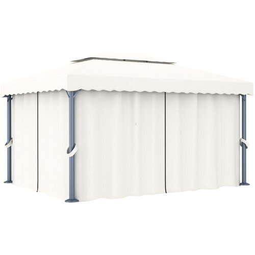vidaXL Paviljon z zaveso 4x3 m kremno bel aluminij Cene