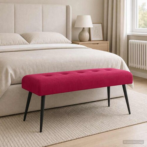  Klupa s gumbastim tkanjem Vinska crvena 110 x 40 x 46 cm Bar&amp;scaron;un Slike