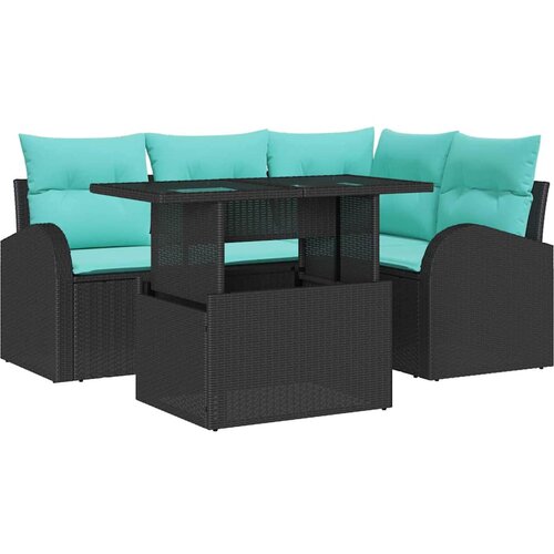  Sjedeća garnitura za vrt 5 kom. 4-Broj sjedala Crna Poli ratan 177,5 x 122,5 x 85 cm Slike